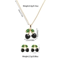 Detailed view of black cherry jewelry set showing necklace and earrings with dimensions - Cherry Shape Style (TZ58) / Black