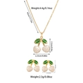 Detailed view of cherry pendant necklace and earrings set with size and weight specs - Cherry Shape Style (TZ58) / White