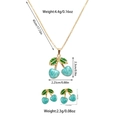 Detailed size chart showing cherry necklace and earrings set dimensions and weights - Cherry Shape Style (TZ58) / Blue