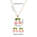 Detailed view of pink cherry necklace and earrings set with measurements and gold plating - Cherry Shape Style (TZ58) / Pink