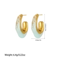 Detail view of U-shaped earrings showing dimensions 1.31in height and blue marble resin - ES110803 Light Blue