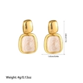 Detailed dimension view of U-shaped gold earrings with marble inlay and measurements - Double Rectangular Marble Style(ES110806)