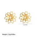 Detail showing dimensions of golden flower earrings with white pearl center - Flower Pearl Style(ES110807)