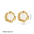 Detailed view of U-shaped flower earrings with golden petals and pearl center - Wavy Petal Pearl Style(ES110808)