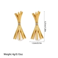 Detailed view of U-shaped gold earrings with pearls, rhinestones, and wheat-like texture - Wheat Ear Tassel Style(ES110809)