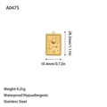 Golden stainless steel celestial pendant featuring sun and moon embossed design - Rectangular Astrology Totem Style (A0475) / Gold