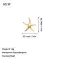 Polished stainless steel starfish pendant in gold finish with precise measurements - Mirror Polish Sea Star Charm (B0231) / Gold