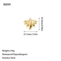 Golden fan-shaped flower pendant in 18K gold-plated stainless steel with size specs - Fan-Shaped Leaf Style Charm (B0099) / Gold