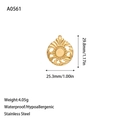 Gepolijste gouden roestvrijstalen ronde hanger met bloembladmotief en afmetingen - Reliëf Patroonstijl (A0561) / Goud