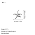 Silver stainless steel starfish pendant with size details weight and texture - Textured Sea Star Charm (B0232) / Steel