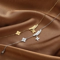 Fashion titanium steel necklace with clover pendant and Forever engraved zircon bar - Clover Bracelet (AL-0816) / Gold