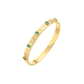 Detail of gold titanium steel bangle with rectangular emerald and round zircons - Rectangular Green Stone Style (SZ-179) / SZ-179 Gold
