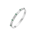 Detailed macro of silver-tone stainless steel bangle with emerald stones and zircon stones - Rectangular Green Stone Style (SZ-179) / SZ-179 Steel