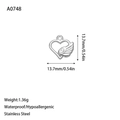 Polished silver heart with wing stainless steel pendant, 13.7mm hypoallergenic DIY charm - Wing Heart Style(A0748) / Steel