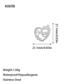 Silver stainless steel heart charm with Mom engraving for jewelry making, 21.1mm size - Mom Heart Style (A0698) / Steel