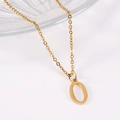 Detail shot of the polished 18K gold letter O pendant on a fine stainless steel chain - Uppercase Letter O