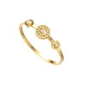 Elegant gold-plated clover bracelet with micro-pave diamonds and beige cat eye stone - White Cat Eye Style (SZ-291) / Gold