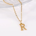 Minimalist 18K gold plated stainless steel necklace with matte capital letter R pendant - Capital Letter R / With Chain / Gold