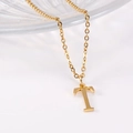 Polished 18K gold stainless steel necklace featuring a minimalist capital letter T pendant - Uppercase Letter T