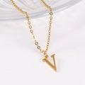 Minimalist 18K gold stainless steel necklace with a matte finish serif letter V pendant - Capital Letter V