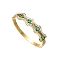 Bohemian gold plated bangle with green gemstones and white crystals inlay - Gold with Green Zircon