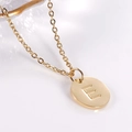 Minimalist 18K gold plated stainless steel necklace with engraved letter E oval pendant - Letter E / Necklace With Chain