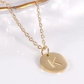 Minimalist 18K gold plated stainless steel necklace with round letter K pendant - Letter K / Necklace With Chain