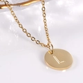 Minimalist 18K gold stainless steel necklace with circular pendant featuring letter L - Letter L / Necklace With Chain