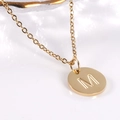 Minimalist 18K gold plated stainless steel necklace featuring letter M round pendant - Letter M / Necklace With Chain