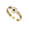 Gold plated stainless steel clover bangle with black floral inlay and micro-pave crystals - Gold Black Clover