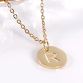 Minimalist 18K gold plated stainless steel necklace featuring a round pendant with letter R - Letter R / Necklace With Chain