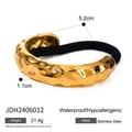 U-shaped hammered gold stainless steel hair tie with a durable black elastic band - Textured Semi-Cylindrical Style (JDH2406012)