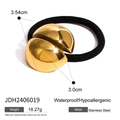 Golden U-shaped stainless steel hair tie with black elastic band for women - Gold Double Hemisphere Style (JDH2406019)