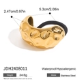U-shaped gold stainless steel hair tie with hammered texture and black elastic band - Hammered Texture Wide Style (JDH2408011)