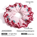 Pink and white checkered flannel scrunchie with red cherry embroidery and wavy edges - Pink White Checkered Cherry Embroidery Style (JDH0208009)