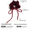 Red and black houndstooth hair scrunchie with long ribbon and stainless steel tips - Red Black Houndstooth Ribbon Style (JDH0208010-RD)