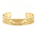 Gold-plated stainless steel cuff bracelet featuring intricate dragon Celtic carvings - Polished Gold (Double Dragon Bangle) (AB0702)