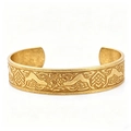 Vintage gold-plated stainless steel cuff bracelet featuring intricate double dragon relief - Vintage Gold (Double Dragon Bangle) (AB0702)