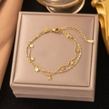 Double-layer 18K gold plated steel bracelet with stars and adjustable lobster clasp - Double Pentagram Style (E2161) / Bracelet / Gold