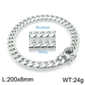 Men's 8mm silver titanium steel Cuban chain bracelet in brushed and shiny finish options - Width 8mm Length 20cm / Steel Color Dual-Finish Bracelet (Brushed & Shiny)