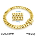 Golden 8mm Cuban link bracelet for men in brushed and shiny titanium steel finish - Gold Dual-Finish Bracelet (Brushed & Shiny)
