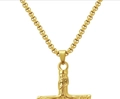 18K gold plated stainless steel INRI crucifix cross pendant on classic link chain - Cast Cross Gold C-033-5