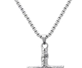Silver stainless steel crucifix necklace featuring INRI pendant and bead chain - INRI Crucifix Steel Color Necklace (C-033-5)