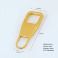 Detalle del tirador de cremallera desmontable en acero inoxidable con baño de oro 18k - Estilo Trapecio Estrecho Dorado (36mm)