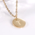 Minimalist 18K gold stainless steel necklace featuring a round pendant with letter T - Letter T / Necklace With Chain