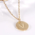 Minimalist 18K gold plated stainless steel necklace featuring a round pendant with letter V - Letter V / Necklace With Chain