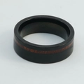 Men's black tungsten steel ring with a brown wood inlay and polished inner surface - US 9