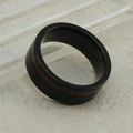 Polished black tungsten steel ring featuring a natural reddish wood inlay for men - US 11