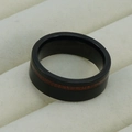 Fashionable men's black tungsten steel ring with a reddish-brown wood inlay strip - US 12
