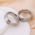 Silver brushed titanium steel rings for men featuring a center square-cut diamond setting - US 8 / Silver